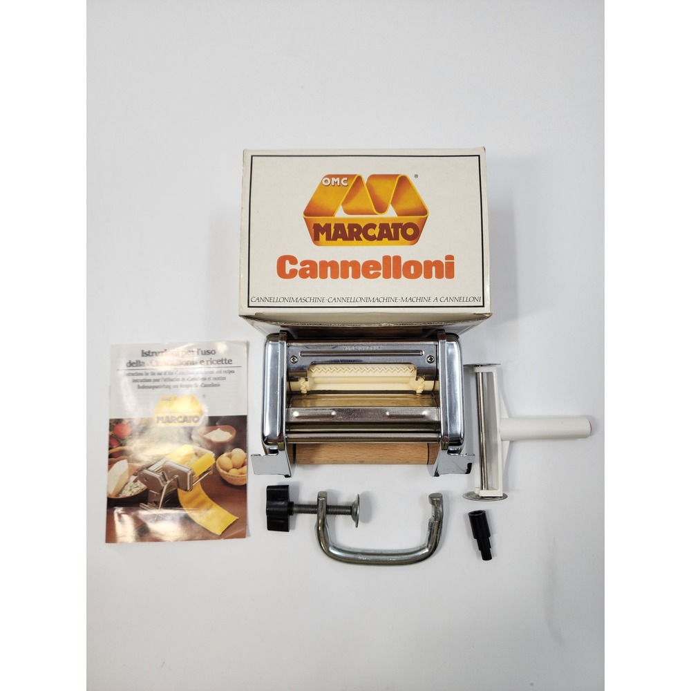 Vintage Marcato Cannelloni Pasta Maker Attachment Chrome Wood Italy with Box